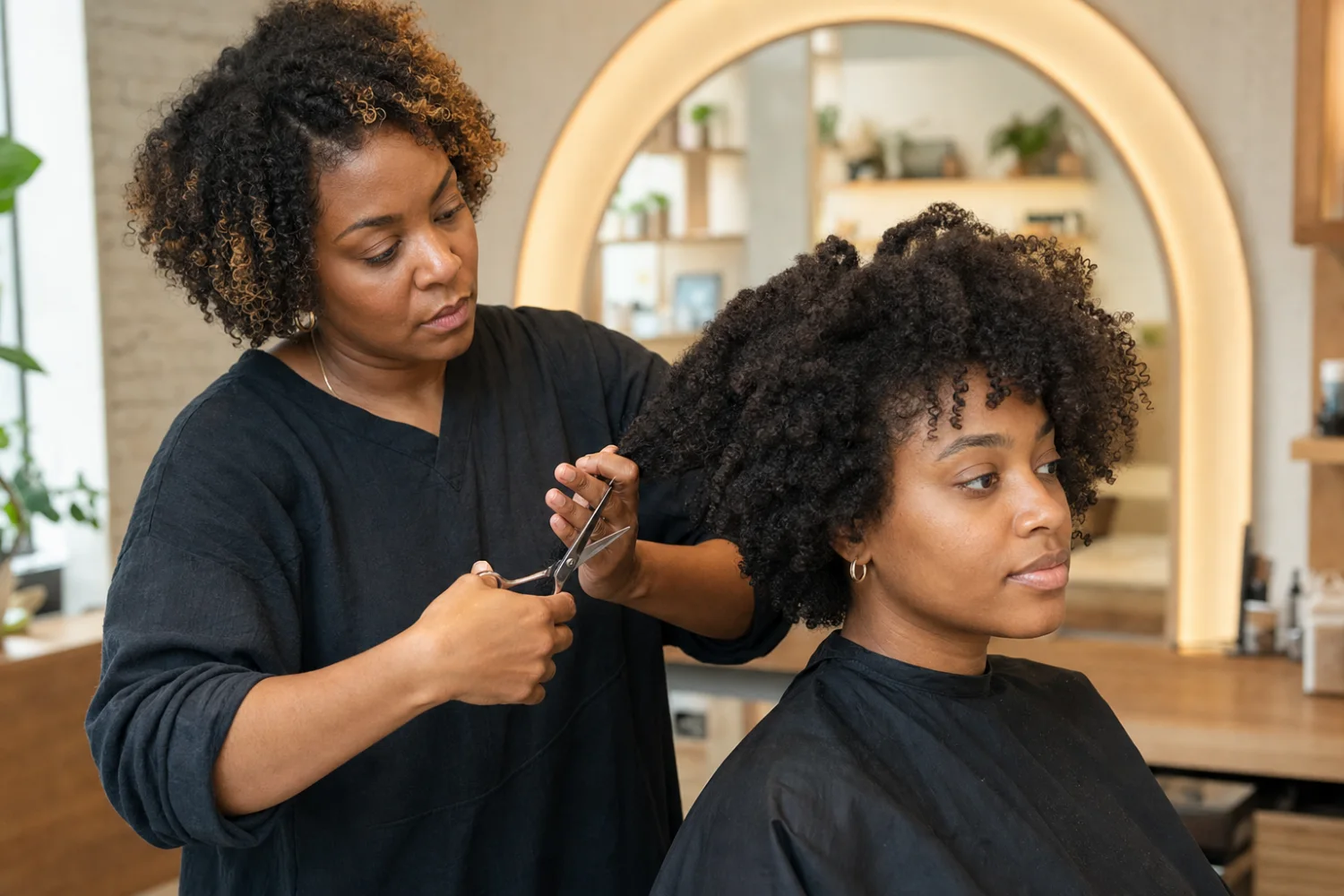 Natural coily hair being shaped